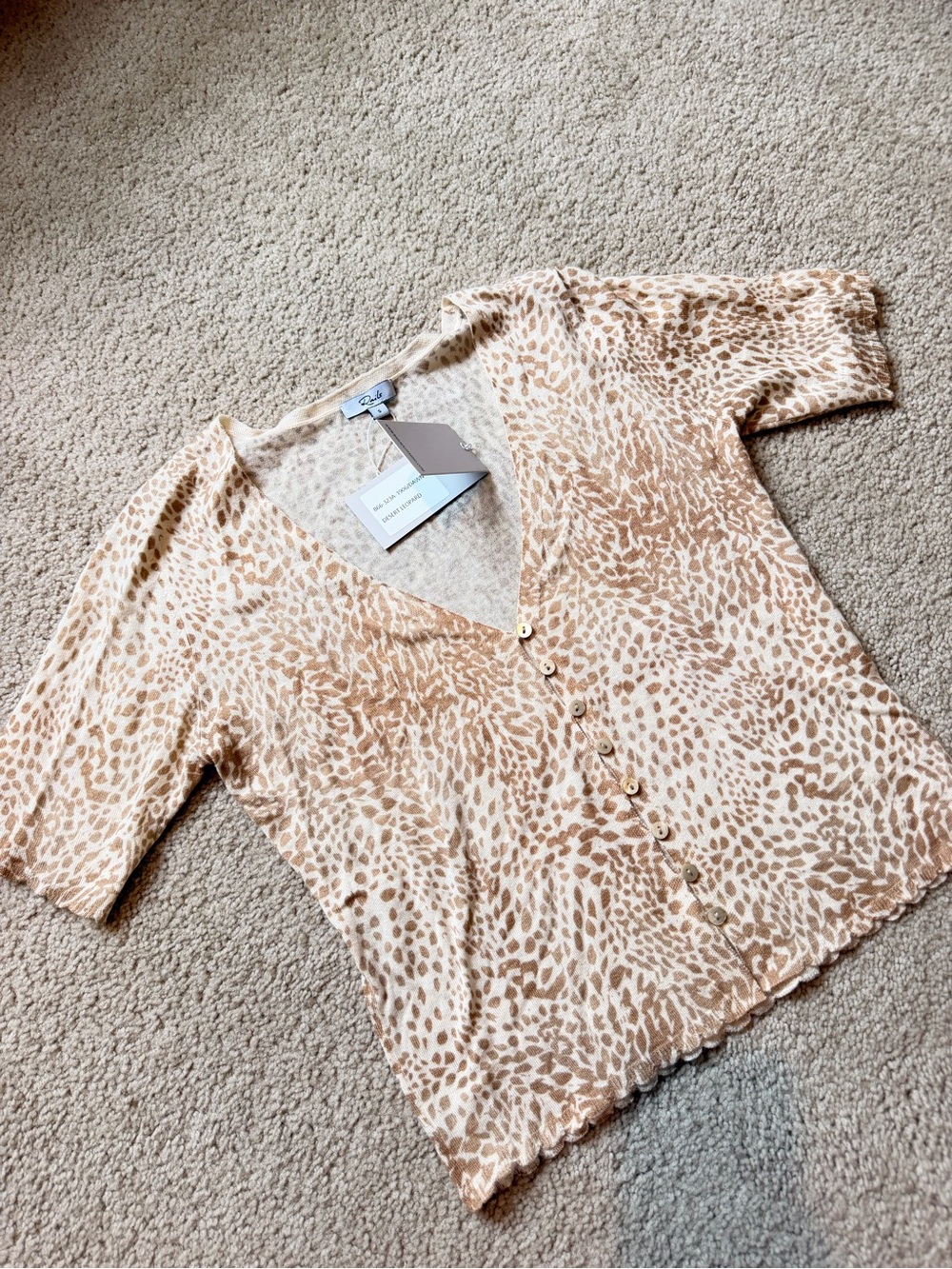 Rails Beige Leopard-Print Button Front V-Neck Cardigan
